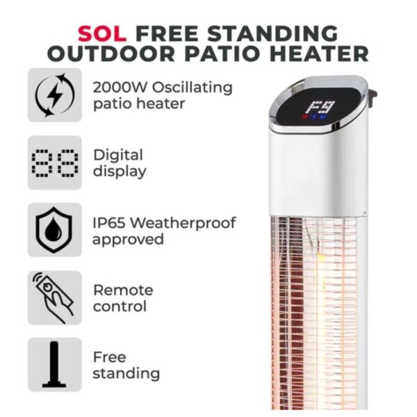 Tower T978519 Sol 2000w Freestanding Outdoor Patio Heater  Silver - Image 2