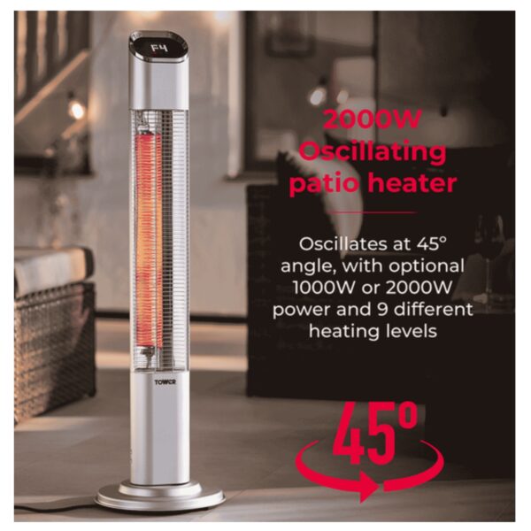 Tower T978519 Sol 2000w Freestanding Outdoor Patio Heater  Silver - Image 3