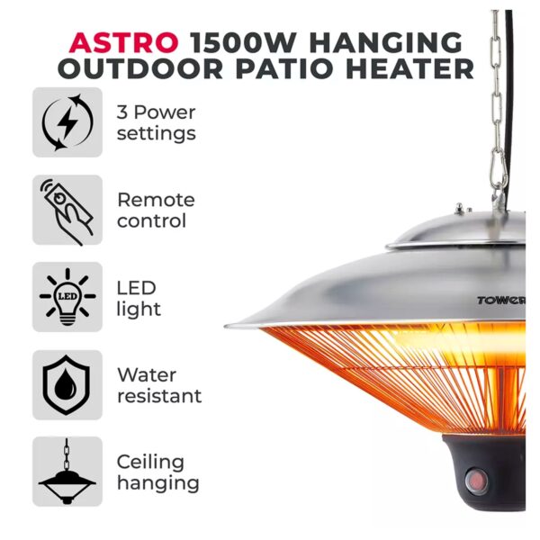 Tower  T978520 Astro 1500w Hanging Outdoor Patio Heater - Image 2