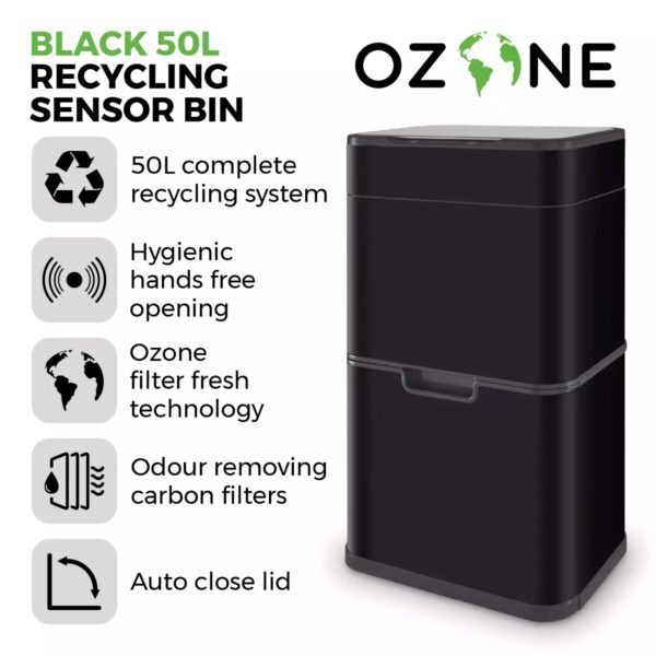 Tower T938021BLK Ozone 50L Recycling Sensor Bin Black - Image 3
