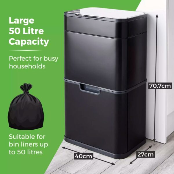 Tower T938021BLK Ozone 50L Recycling Sensor Bin Black - Image 4