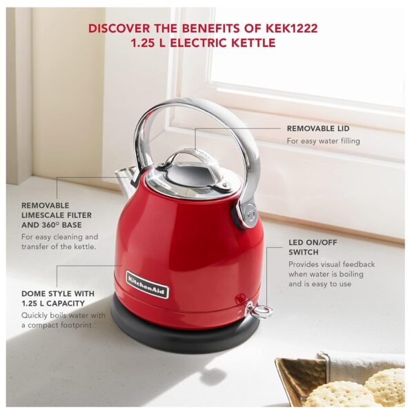 Kitchen Aid 5KEK1222BER  1.25l  2200w Dome  Kettle Empire  Red - Image 2