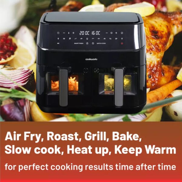 Cookworks 1486630 2600W Dual Basket Digital Air Fryer Black - Image 2