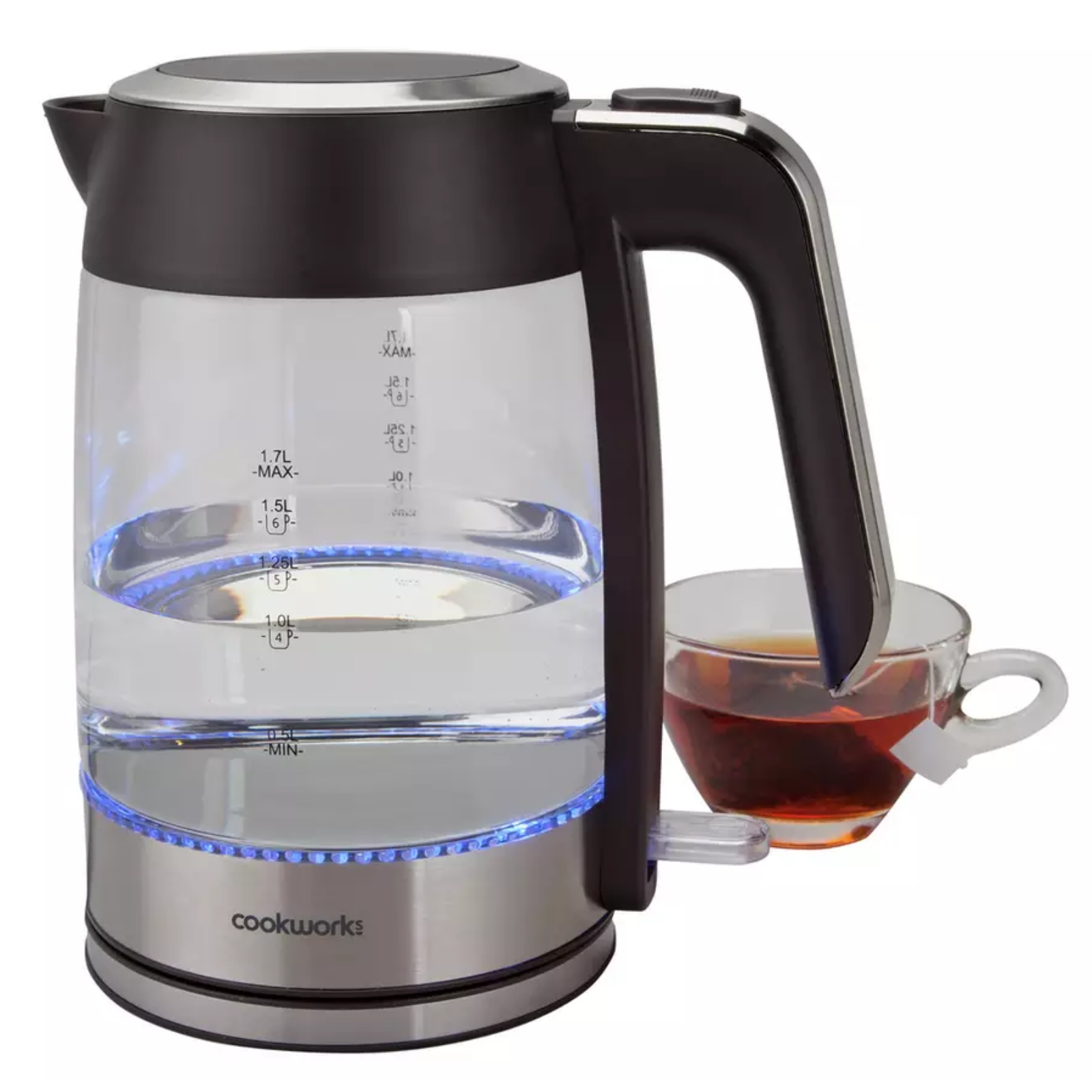 Cookworks 7060586 1.7L Brushed Glass Kettle Stainless Steel Cookworks 7060586 1.7L Brushed Glass Kettle Stainless Steel - Image 2