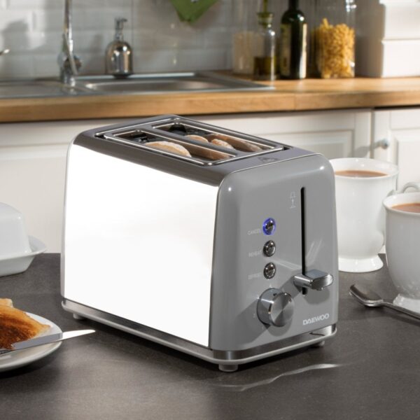 Daewoo SDA2595GE Kensington Collection Stainless Steel 2 Slice Toaster Grey - Image 2