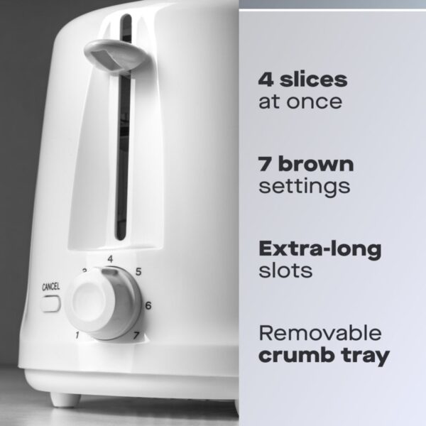 Daewoo SDA2728 4 Slice Long Slot Toaster White - Image 2