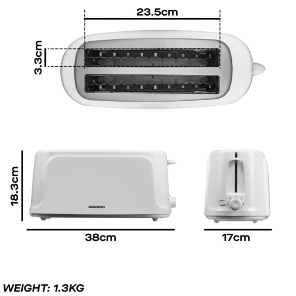 Daewoo SDA2728 4 Slice Long Slot Toaster White - Image 4