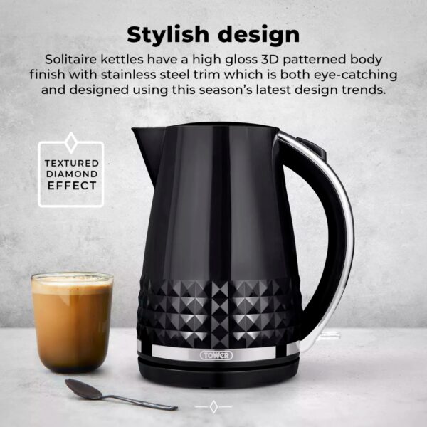 Tower T10075BLK Solitaire 1.5L Rapid Boil Kettle Black - Image 2