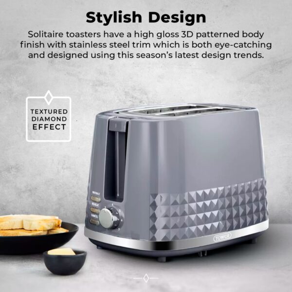 Tower T20082GRY Solitaire 2 Slice Toaster Grey - Image 2