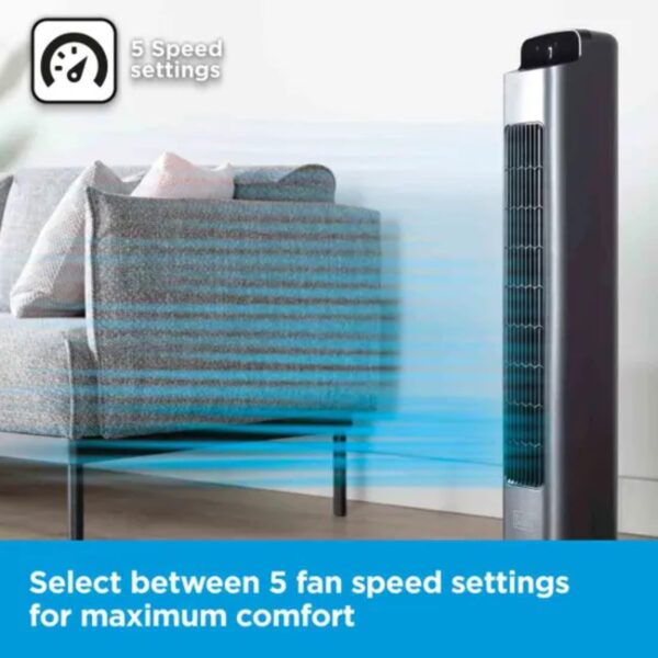 Black And Decker BXFT50008GB 36 Inch Smart Tower Fan Grey - Image 3