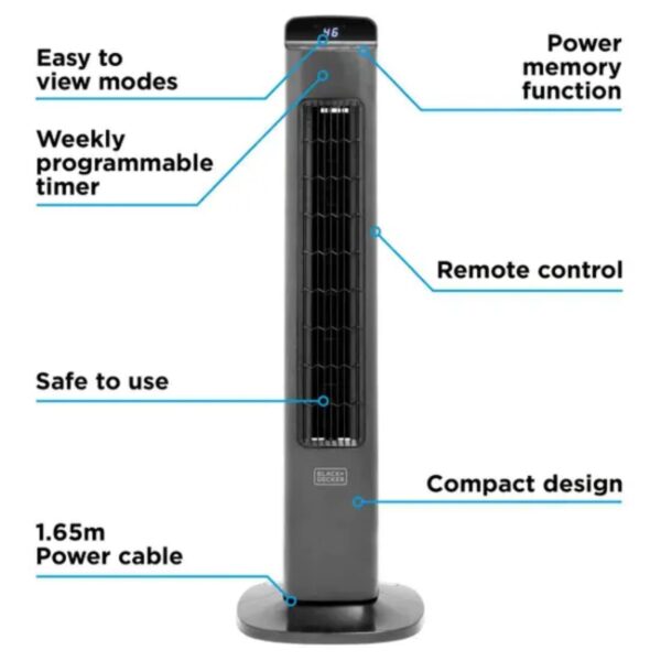 Black And Decker BXFT50008GB 36 Inch Smart Tower Fan Grey - Image 4