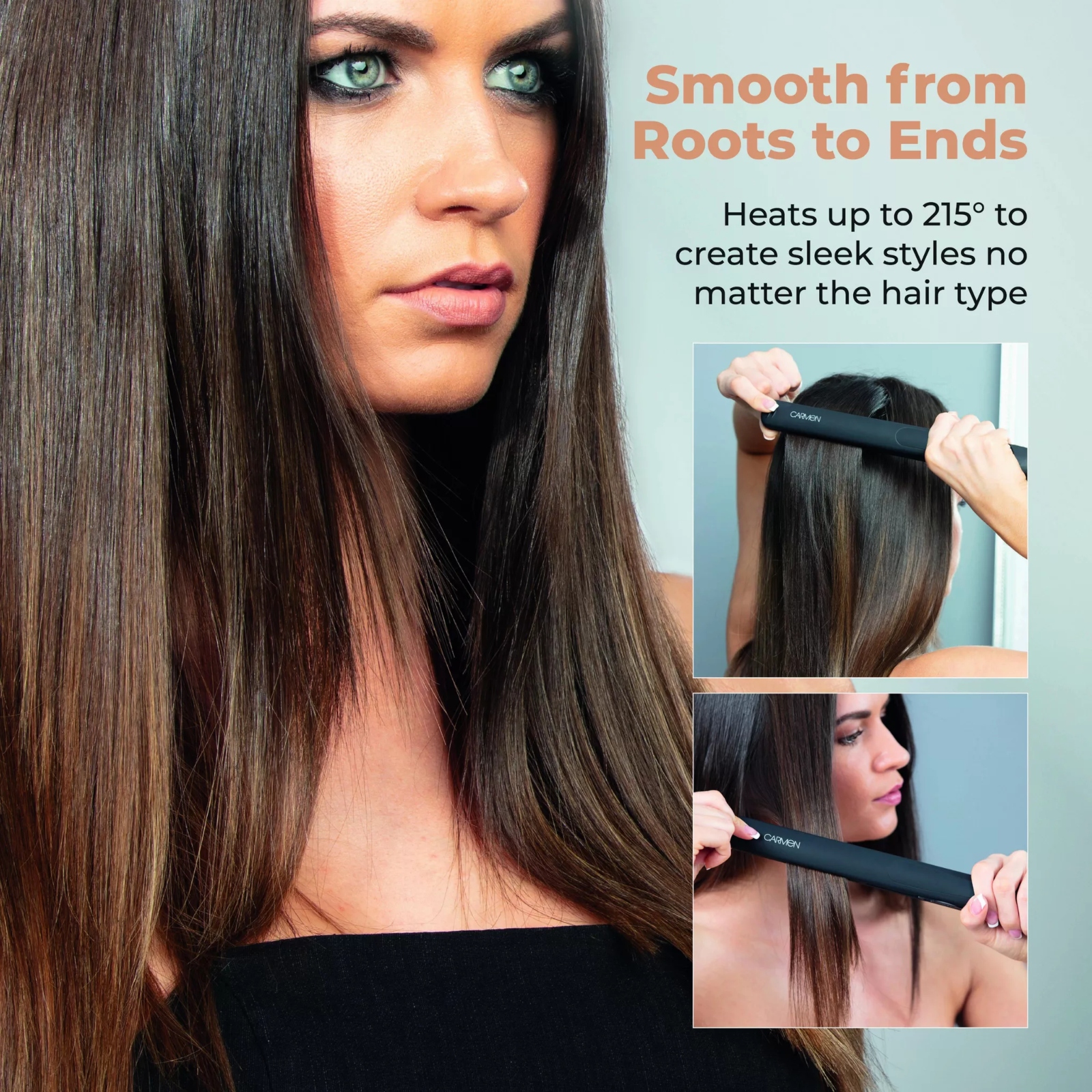 Carmen C81054COP Noir Ceramic Hair Straighteners Black Carmen C81054COP Noir Ceramic Hair Straighteners Black - Image 2