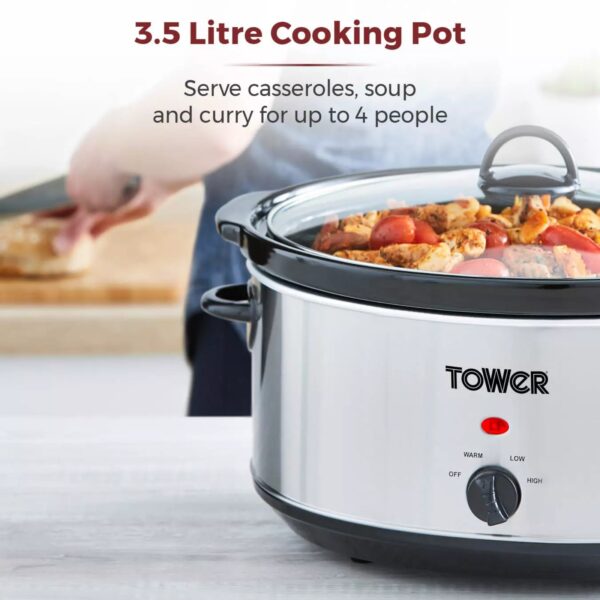 Tower T16039Y 3.5L Slow Cooker Stainless Steel BD - Image 2