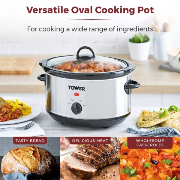 Tower T16039Y 3.5L Slow Cooker Stainless Steel BD - Image 4