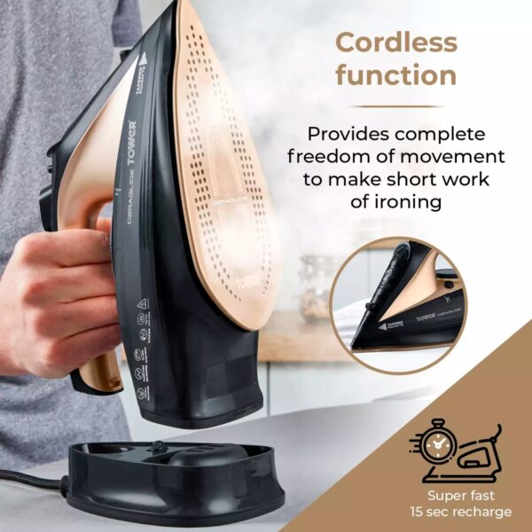 Tower T22008BKG Ceraglide 2400W Cord & Cordless Iron Black - Image 3