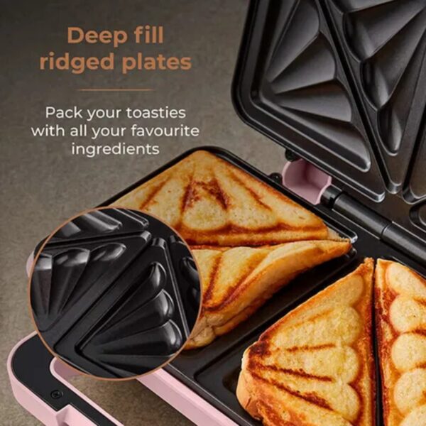 Tower T27036PNK Cavaletto Rose Gold Edition Deep Filled Sandwich Maker Pink - Image 2