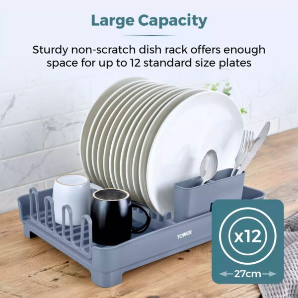 Tower T814003GRY Plastic Dish Rack With Removable Cutlery Holder Grey - Image 2