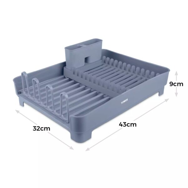 Tower T814003GRY Plastic Dish Rack With Removable Cutlery Holder Grey - Image 4