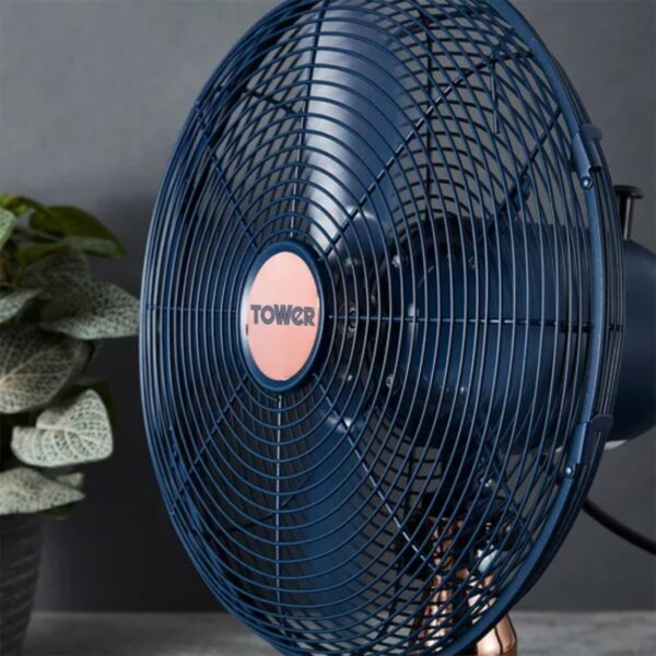 Tower Cavaletto T611000MB Rose Gold Edition 12" Metal Desk Fan Midnight Blue - Image 3