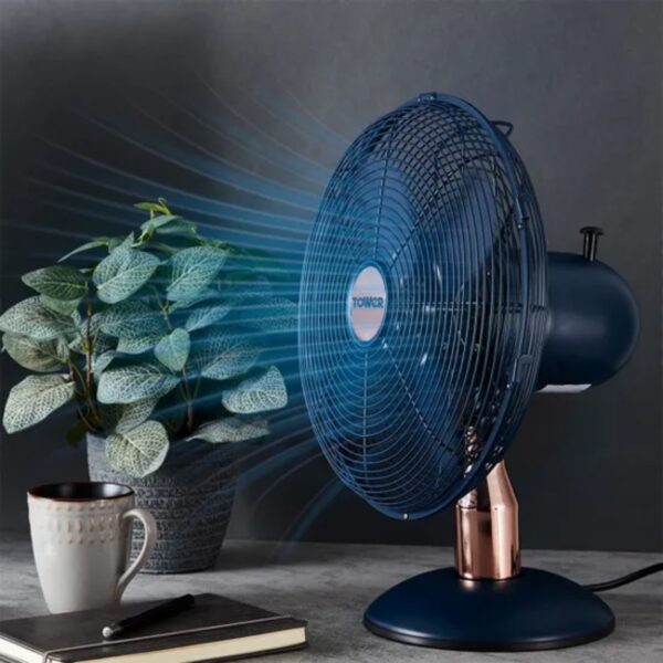 Tower Cavaletto Rose Gold Edition 12 Metal Desk Fan Midnight Blue.4