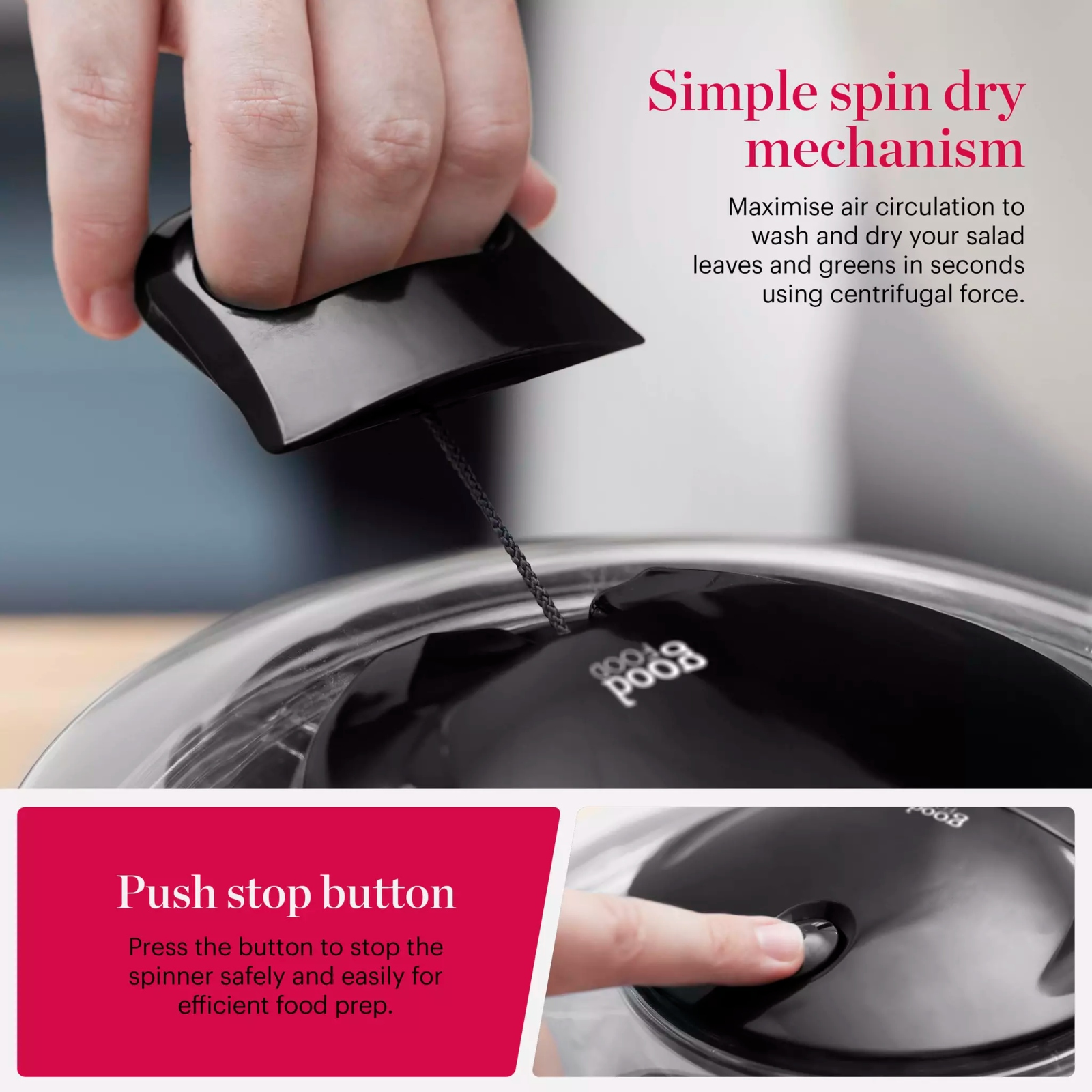 Tower GF847071 Good Food 5 Litre Salad Spinner Stainless Steel Tower GF847071 Good Food 5 Litre Salad Spinner Stainless Steel - Image 2