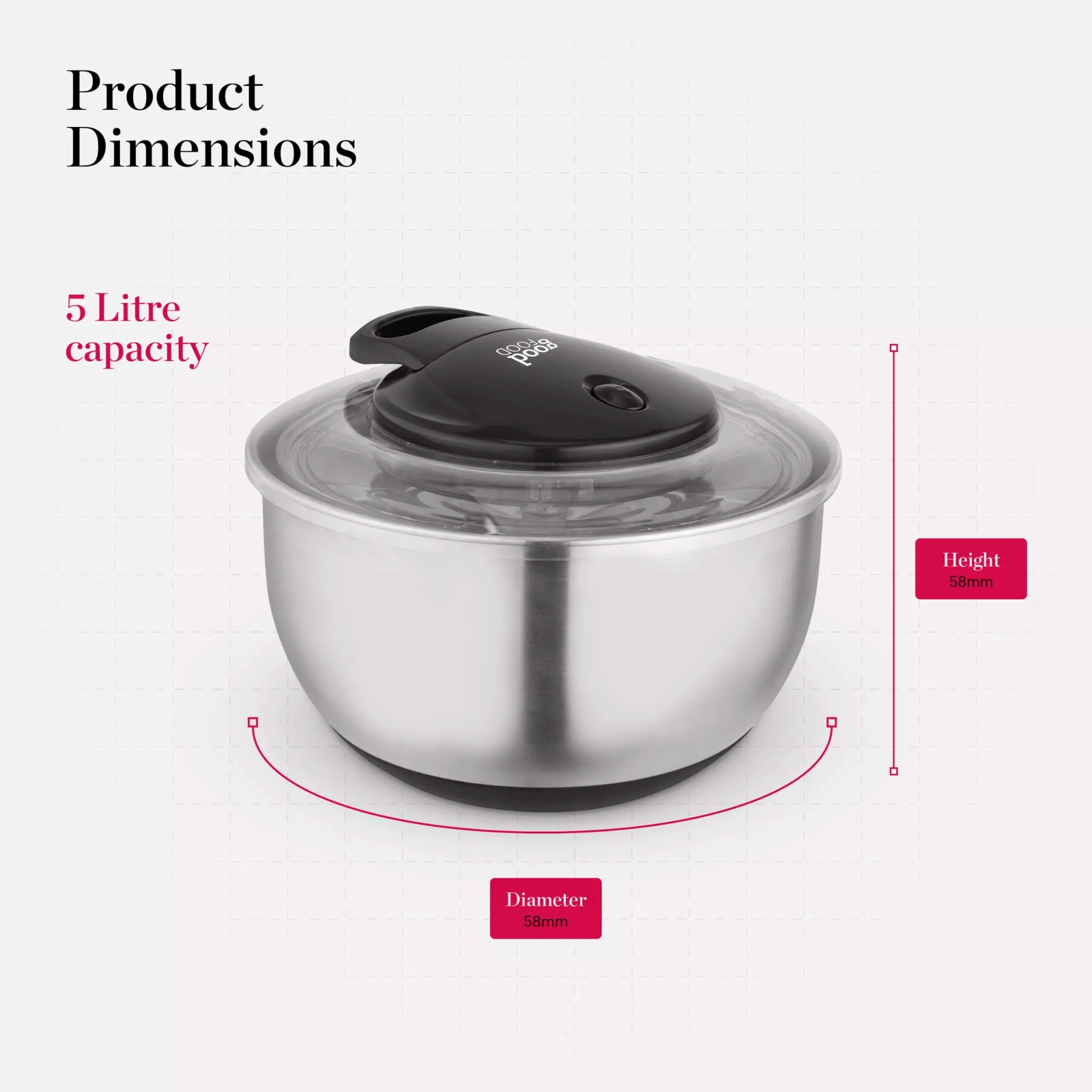 Tower GF847071 Good Food 5 Litre Salad Spinner Stainless Steel Tower GF847071 Good Food 5 Litre Salad Spinner Stainless Steel - Image 4