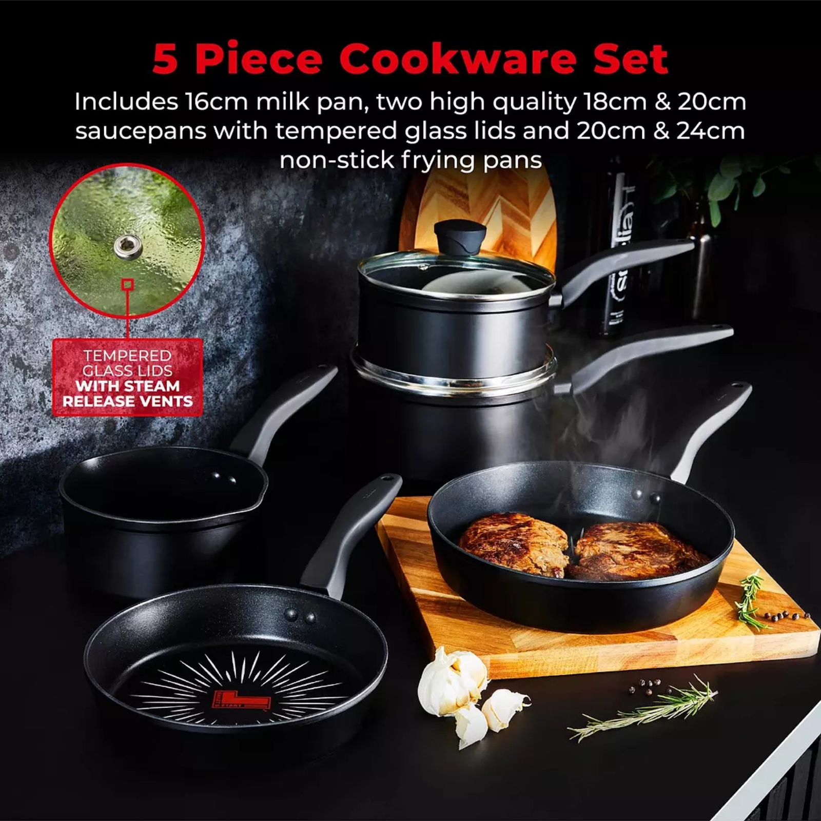 Tower T800304 Smart Start Forged 5 Piece Pan Set Tower T800304 Smart Start Forged 5 Piece Pan Set - Image 2