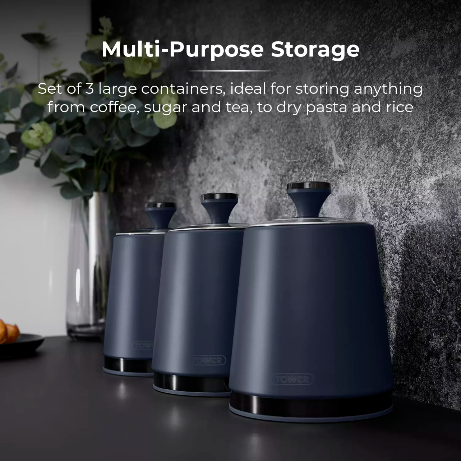 Tower T826137BLU Sera Set of 3 Kitchen Canisters Midnight Blue Tower T826137BLU Sera Set of 3 Kitchen Canisters Midnight Blue - Image 2