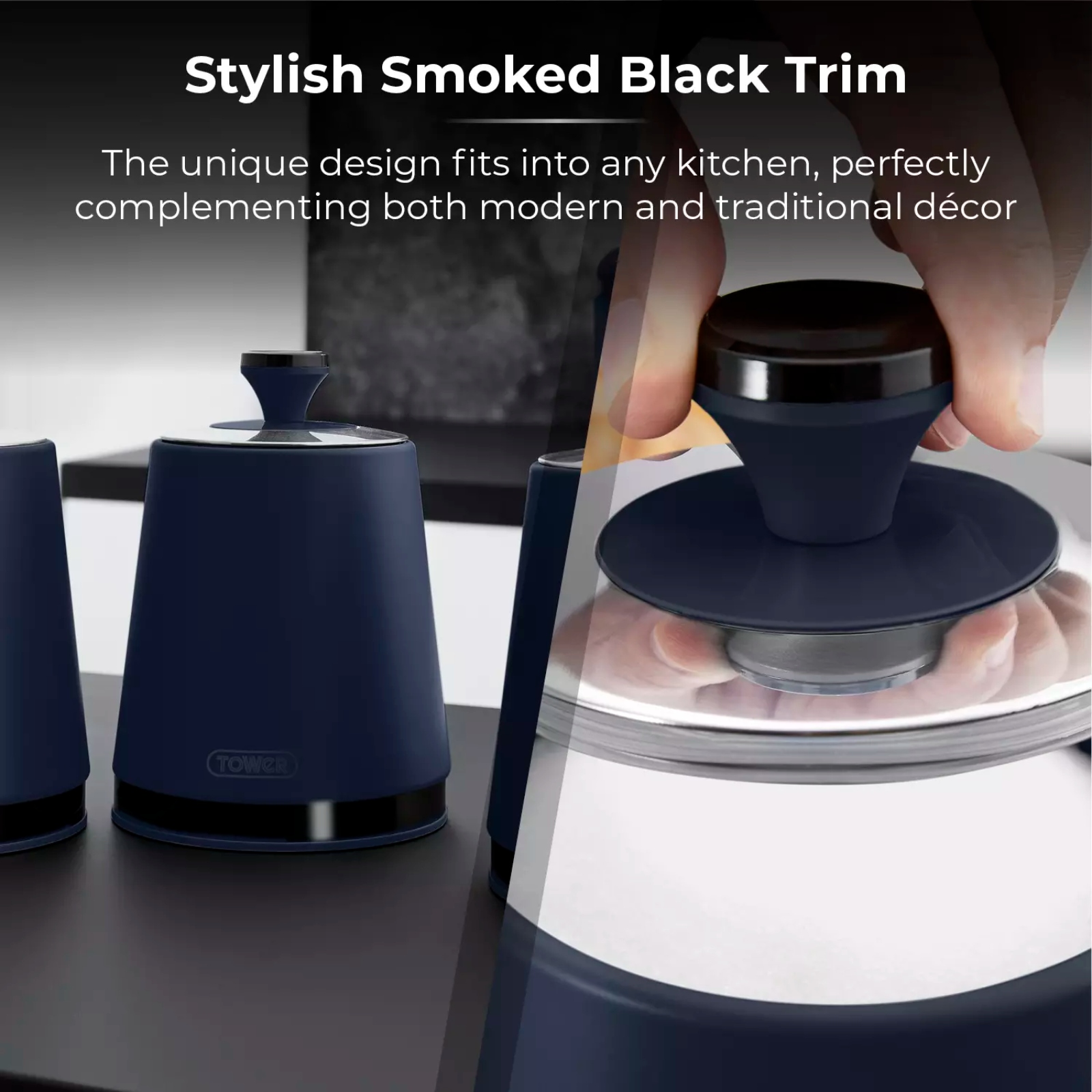 Tower T826137BLU Sera Set of 3 Kitchen Canisters Midnight Blue Tower T826137BLU Sera Set of 3 Kitchen Canisters Midnight Blue - Image 3