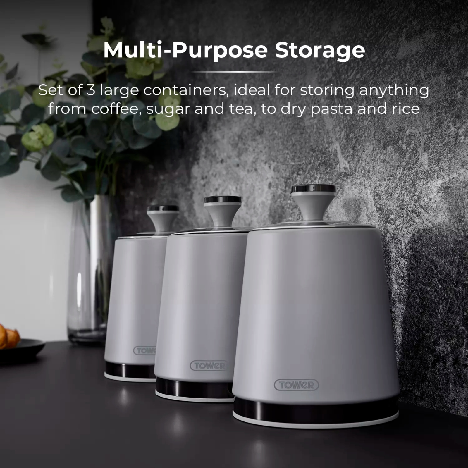 Tower T826137GRY Sera Set of 3 Canisters Grey Tower T826137GRY Sera Set of 3 Canisters Grey - Image 2