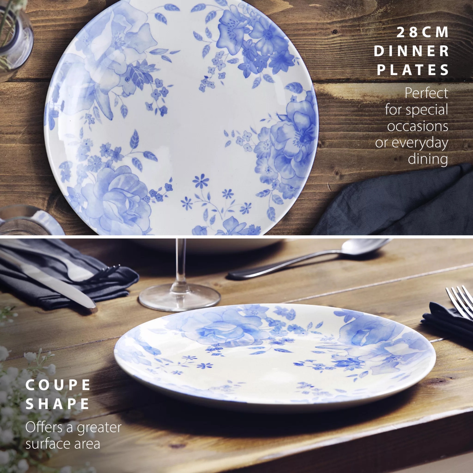 Wade WA967037BLU Set Of 4 Dinner Plates Blue Floral Wade WA967037BLU Set Of 4 Dinner Plates Blue Floral - Image 3