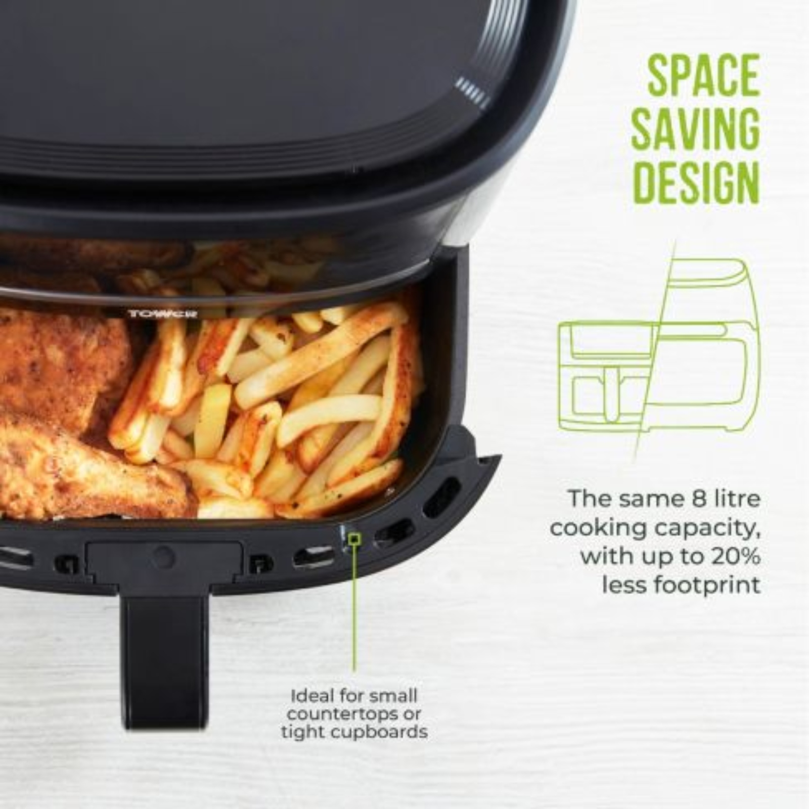 Tower T17118 Vortex 8L SpaceSaver Air Fryer Tower T17118 Vortex 8L SpaceSaver Air Fryer - Image 2