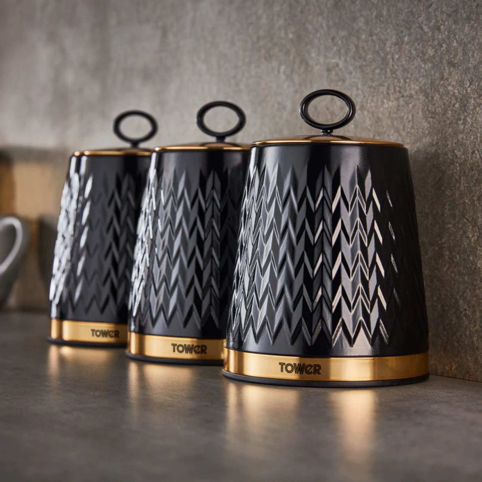 Tower T826091BLK Empire Set of 3 Canisters Black Tower T826091BLK Empire Set of 3 Canisters Black - Image 2