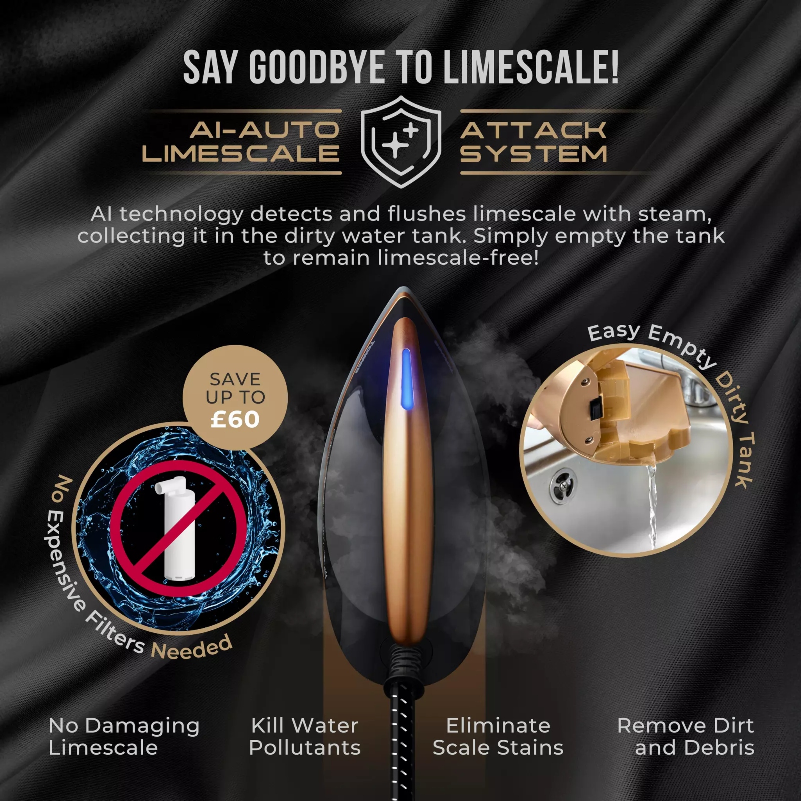 Tower T22030GLD Pure Steam Infinity Xpress 8 Bar Steam Generator Black Tower T22030GLD Pure Steam Infinity Xpress 8 Bar Steam Generator Black - Image 2