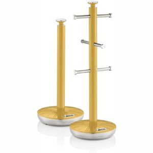 Swan Retro Kitchen Towel Pole and Mug Tree Set Yellow